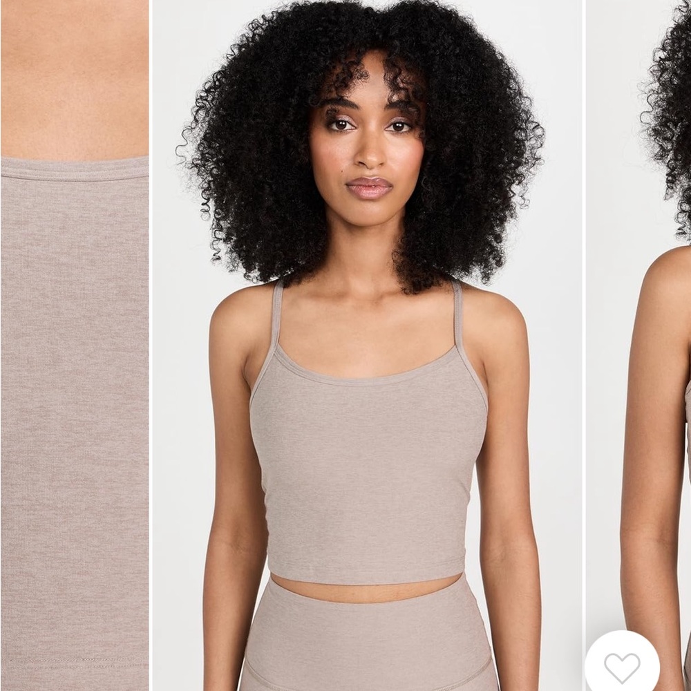 Beige Cropped space dye beyond yoga Tank Top and biker shorts